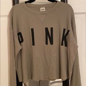 PINK Cropped Waffle Knit Top